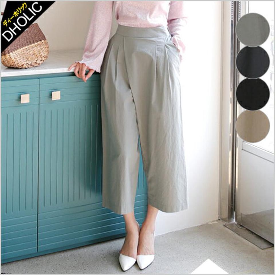 ラップテイストワイドパンツ・全4色・b48170 レディース【pt】【パンツ ズボン ロングパンツ ワイドパンツ ワイド ラップデザイン ラップパンツ 単色 無地 クロップド丈 短丈 カジュアル 大人 ラフ ガウチョパンツ 体型カバー 秋 春】【ハイホリHIHOLLI】