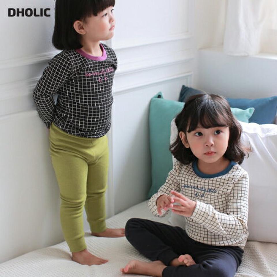 格子柄リンガールームウェア上下SET・u09469 キッズ【3~8才】【uw】【ルームウェア 部屋着 パジャマ 格子柄 チェック柄 ロゴ トップス 長袖 パンツ ズボン カジュアル 女の子 男の子 韓国 韓国子供服 子供 こども 子供服 こども服】【KIDS】