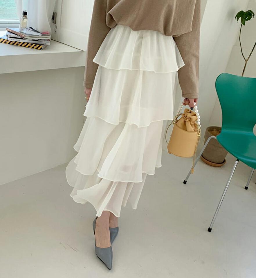 シフォンティアードスカート・全2色・t66896 レディース 【sk】【スカート ロング ロングスカート ティアード シフォン 透け感 シアー フェミニン シンプル 大人 可愛い かわいい 秋 冬 韓国 ファッション】【ハイホリHIHOLLI】