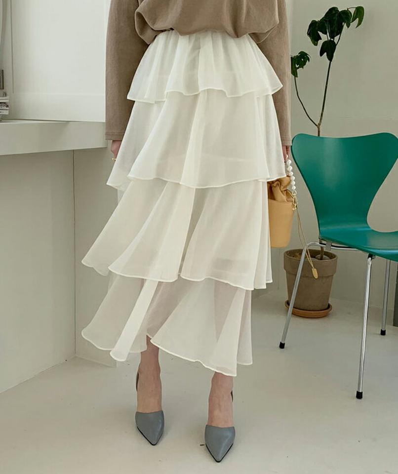 シフォンティアードスカート・全2色・t66896 レディース 【sk】【スカート ロング ロングスカート ティアード シフォン 透け感 シアー フェミニン シンプル 大人 可愛い かわいい 秋 冬 韓国 ファッション】【ハイホリHIHOLLI】