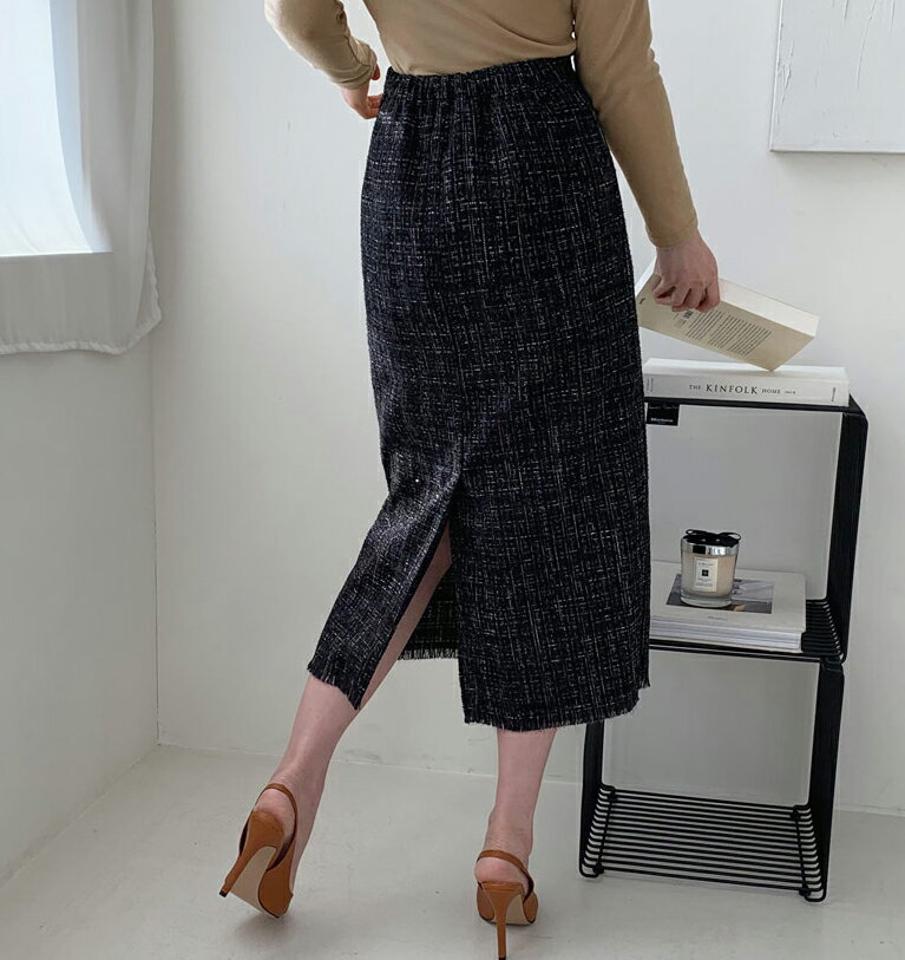 ツイードスカート・全2色・b66901 レディース 【sk】【スカート ロング ロングスカート ツイード 大人 きれいめ Hライン オフィスカジュアル 秋 冬 韓国 ファッション】【ハイホリHIHOLLI】