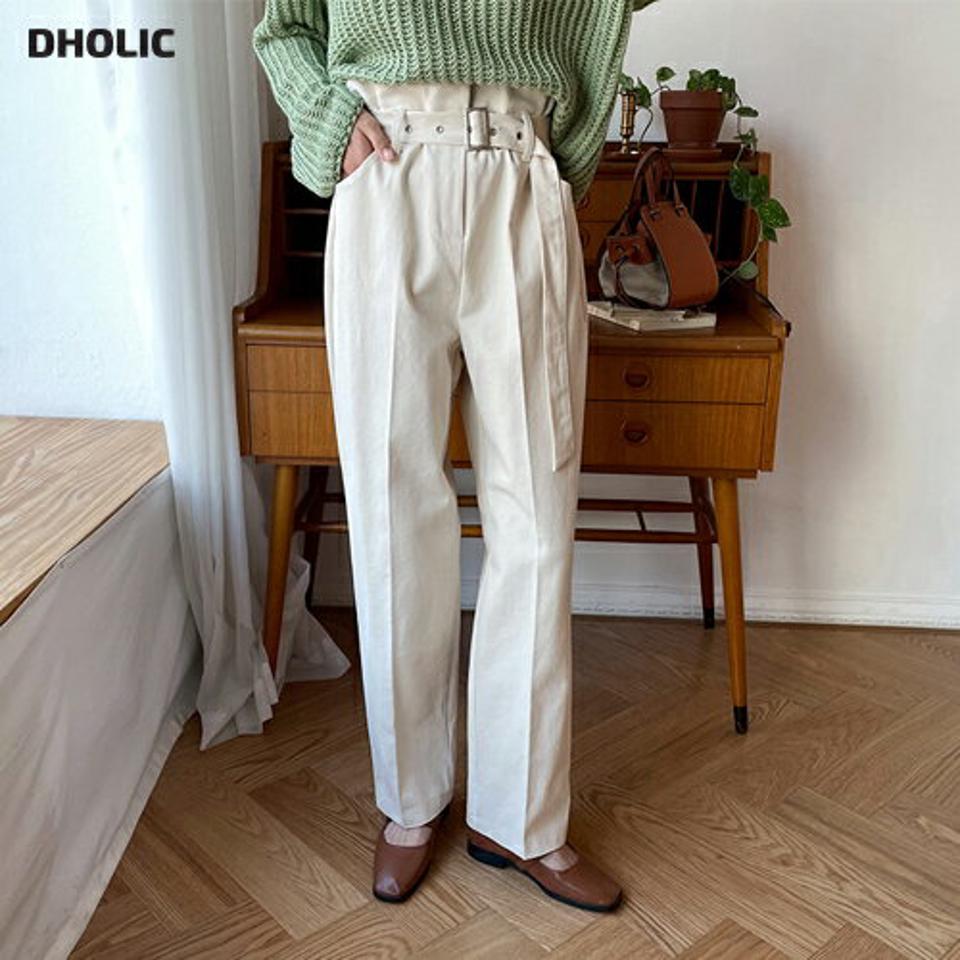 ベルト付ワイドハイウエストパンツ・全2色・t61601 レディース 【pt】【韓国 ファッション ボトムス パンツ ロングパンツ ベルトセット ワイド ワイドパンツ ルーズ ゆったり 10分丈 十分丈 カジュアル デイリー 秋 冬】