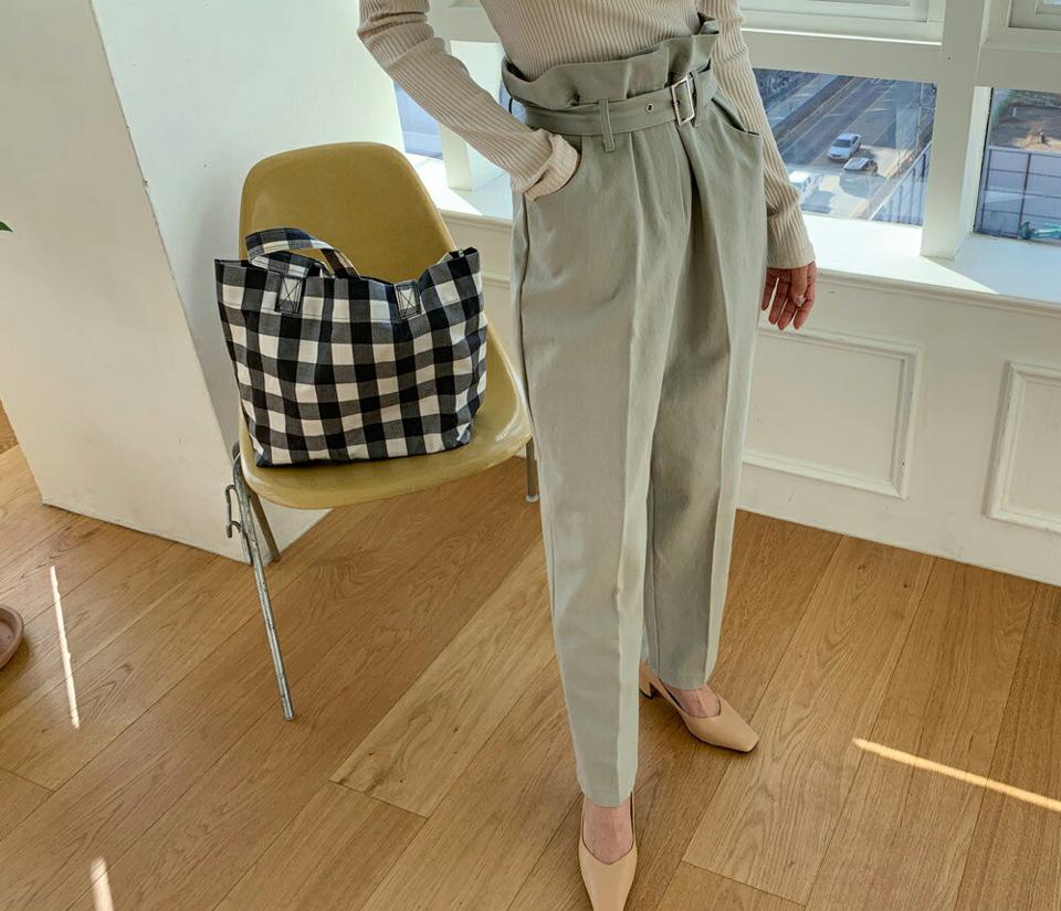 ベルト付ワイドハイウエストパンツ・全2色・t61601 レディース 【pt】【韓国 ファッション ボトムス パンツ ロングパンツ ベルトセット ワイド ワイドパンツ ルーズ ゆったり 10分丈 十分丈 カジュアル デイリー 秋 冬】