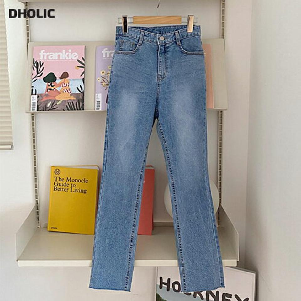 スリムデニムパンツ・全1色・t61598 レディース 【pt】 韓国 ファッション ボトムス パンツ ロング デニム カットオフ スリム ストレート 美脚 10分丈 十分丈 カジュアル デイリー 秋 冬