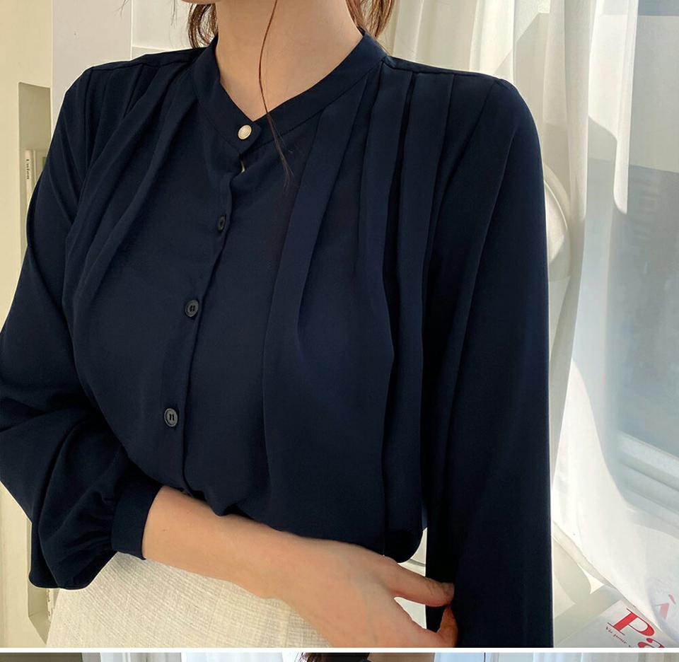 バンドカラータックブラウス・全4色・b66894 レディース 【bl】【トップス ブラウス タック 長袖 バンドカラー 単色 シンプル 大人 オフィスカジュアル きれいめ 秋 冬 韓国 ファッション】【ハイホリHIHOLLI】