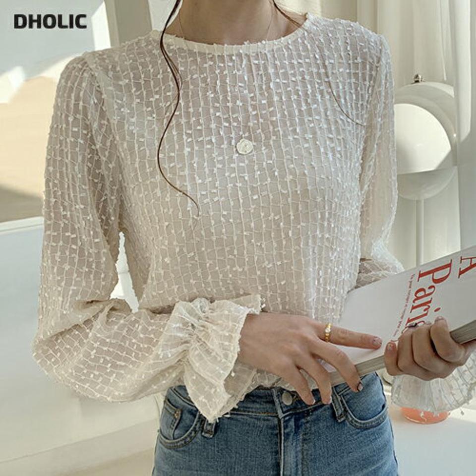 スパンコールシアーブラウス・全2色・b66854 レディース 【bl】【トップス ブラウス 長袖 シアー シースルー 透け感 スパンコール 大人 きれいめ 秋 冬 韓国 ファッション】【ハイホリHIHOLLI】