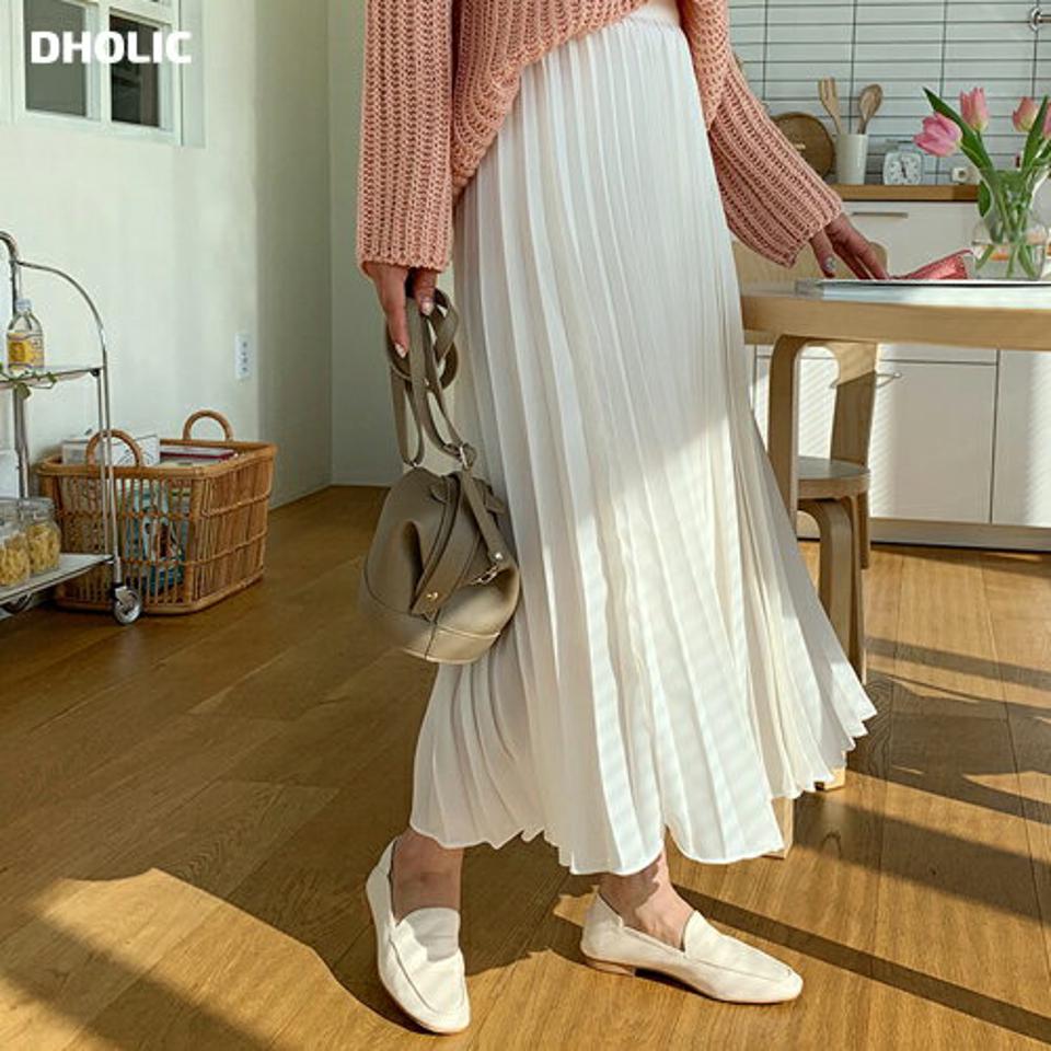プリーツロングスカート・全4色・t61594 レディース 【sk】【韓国 ファッション ボトムス スカート ロング ロングスカート 揺れ感 プリーツ ウエストゴム カジュアル 体型カバー シンプル フェミニン デイリー 上品 秋 冬】