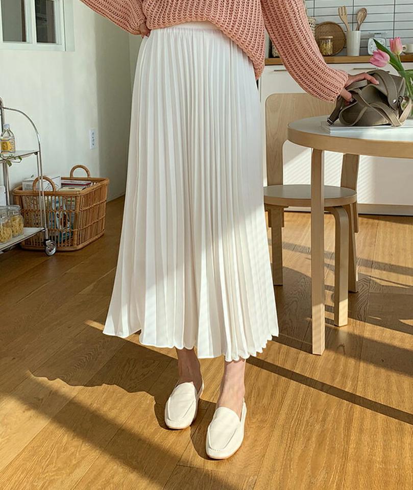 プリーツロングスカート・全4色・t61594 レディース 【sk】【韓国 ファッション ボトムス スカート ロング ロングスカート 揺れ感 プリーツ ウエストゴム カジュアル 体型カバー シンプル フェミニン デイリー 上品 秋 冬】