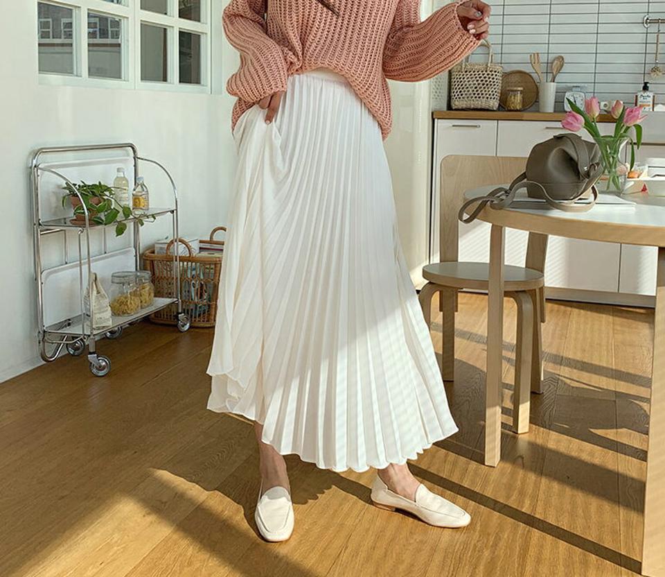 プリーツロングスカート・全4色・t61594 レディース 【sk】【韓国 ファッション ボトムス スカート ロング ロングスカート 揺れ感 プリーツ ウエストゴム カジュアル 体型カバー シンプル フェミニン デイリー 上品 秋 冬】
