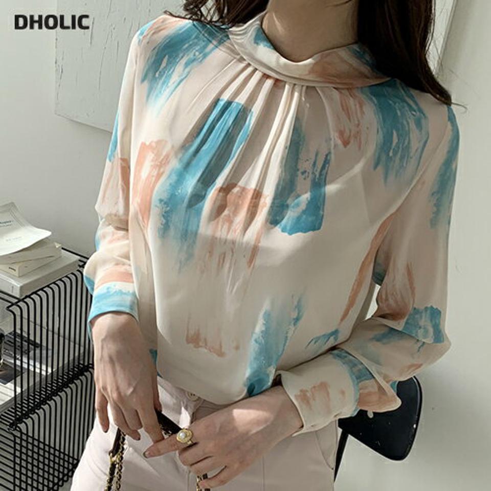 ハーフネックプリントブラウス・全2色・b66890 レディース 【bl】【トップス ブラウス ハーフネック プリント モダン 長袖 大人 きれいめ 秋 冬 韓国 ファッション】【ハイホリHIHOLLI】