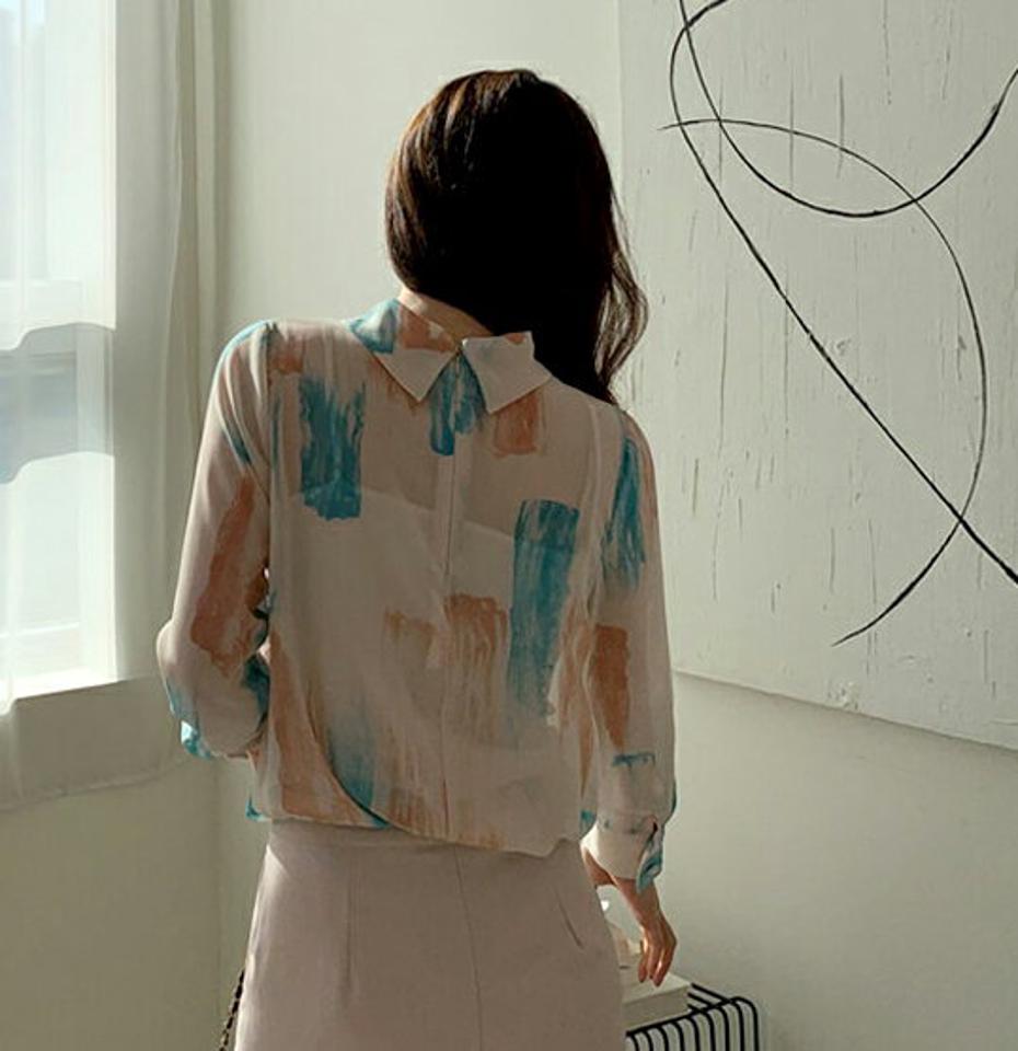 ハーフネックプリントブラウス・全2色・b66890 レディース 【bl】【トップス ブラウス ハーフネック プリント モダン 長袖 大人 きれいめ 秋 冬 韓国 ファッション】【ハイホリHIHOLLI】