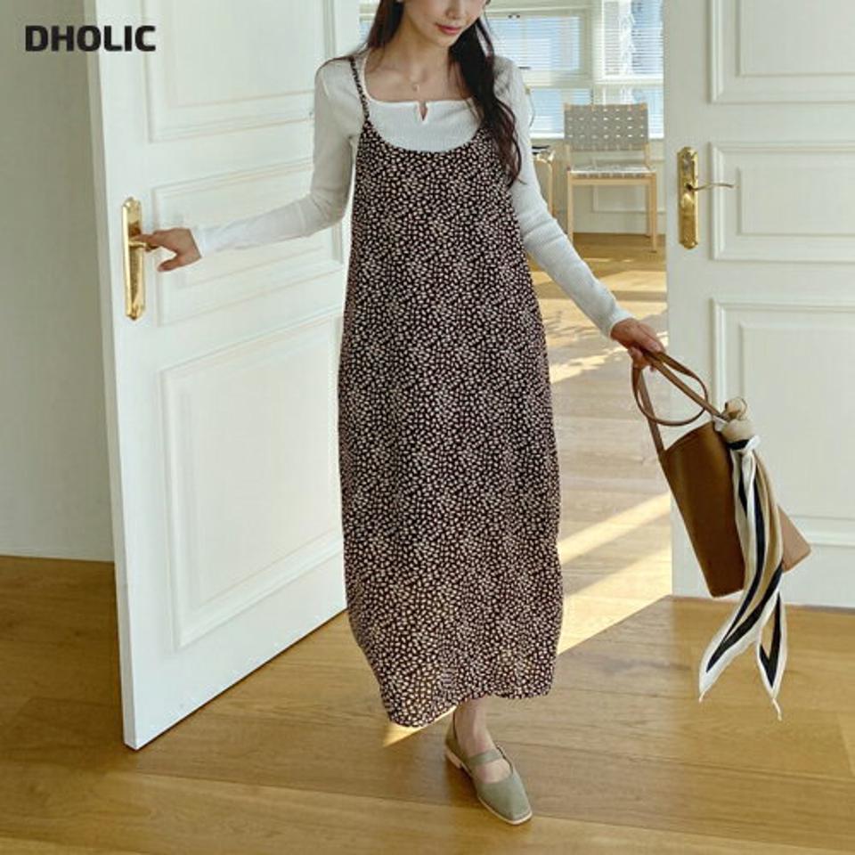 レオパードキャミワンピース・全2色・t61610 レディース 【ops】【韓国 ファッション ワンピース ロング ロングワンピース ラウンドネック レオパード キャミワンピース キャミソール カジュアル Hライン ルーズ ゆったり 秋 冬】