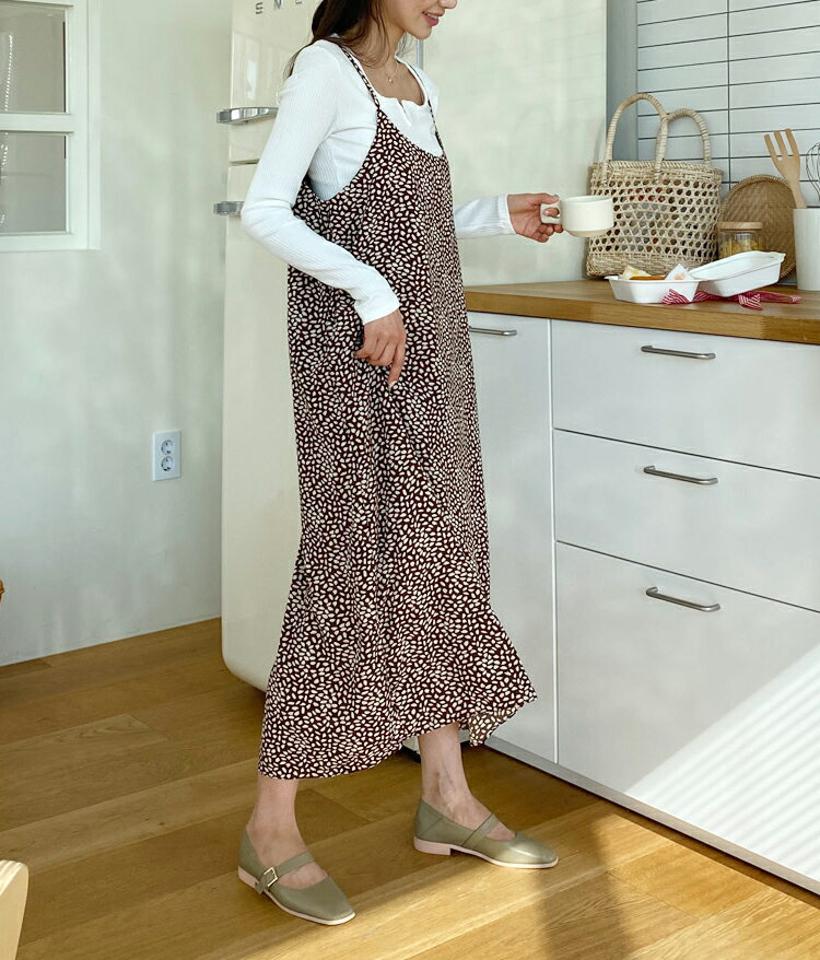 レオパードキャミワンピース・全2色・t61610 レディース 【ops】【韓国 ファッション ワンピース ロング ロングワンピース ラウンドネック レオパード キャミワンピース キャミソール カジュアル Hライン ルーズ ゆったり 秋 冬】