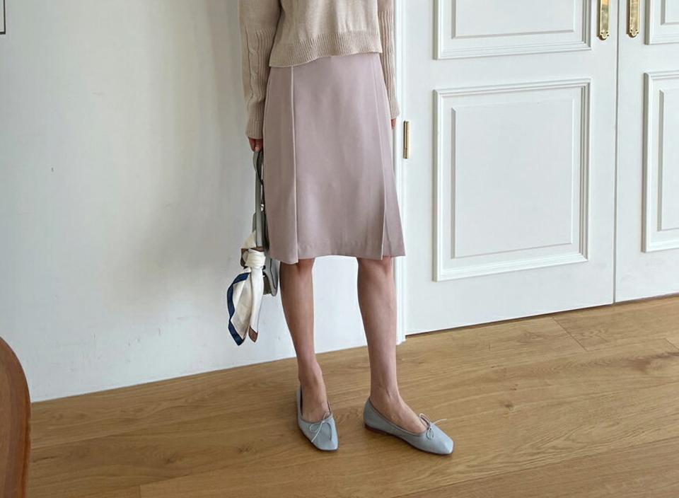 タックミディスカート・全3色・b61593 レディース 【sk】【韓国 ファッション ボトムス スカート ミディ ミディスカート タック スリット カジュアル 体型カバー シンプル フェミニン デイリー ベーシック 上品 秋 冬】