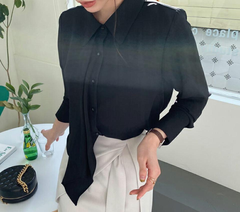 ラッフルシャツブラウス・全3色・b66852 レディース 【bl】【トップス ブラウス シャツブラウス 長袖 大人 フェミニン ラッフル フリル 可愛い かわいい きれいめ 秋 冬 韓国 ファッション】【ハイホリHIHOLLI】