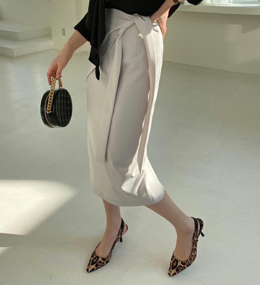 【只今10%OFF】リボンラップミディスカート・全2色・t66878 レディース 【sk】【スカート ミディ丈 ミディスカート ラップデザイン Hライン ラップスカート リボン りぼん シンプル 大人 オフィスカジュアル 秋 冬 韓国 ファッション】【ハイホリHIHOLLI】