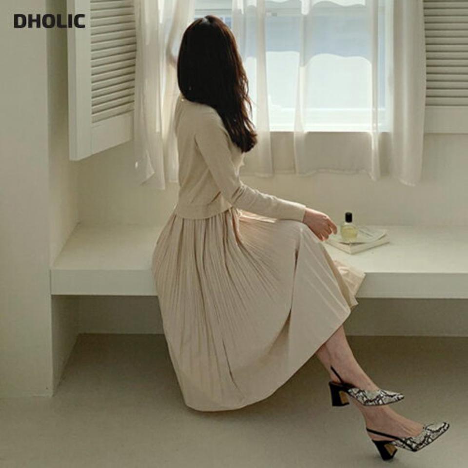 プリーツニットワンピース・全3色・b66864 レディース 【ops】【ワンピース ミディ丈 ミディワンピース 長袖 プリーツ プリーツワンピース ニット ニットワンピース フェミニン 可愛い かわいい 秋 冬 韓国 ファッション】【ハイホリHIHOLLI】