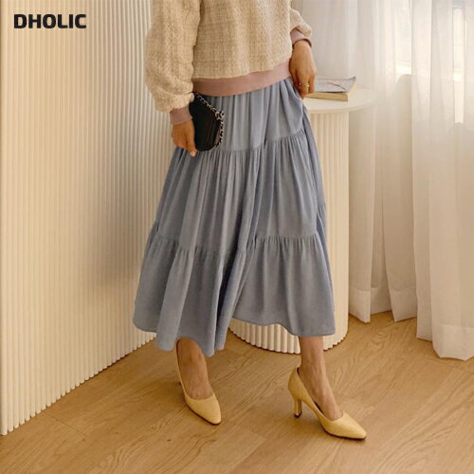ティアードロングスカート・全4色・b62793 レディース 【sk】【韓国 ファッション ボトムス スカート ロング ロングスカート パステル ボリューム ティアード ウエストゴム カジュアル 体型カバー シンプル フェミニン デイリー 秋 冬】