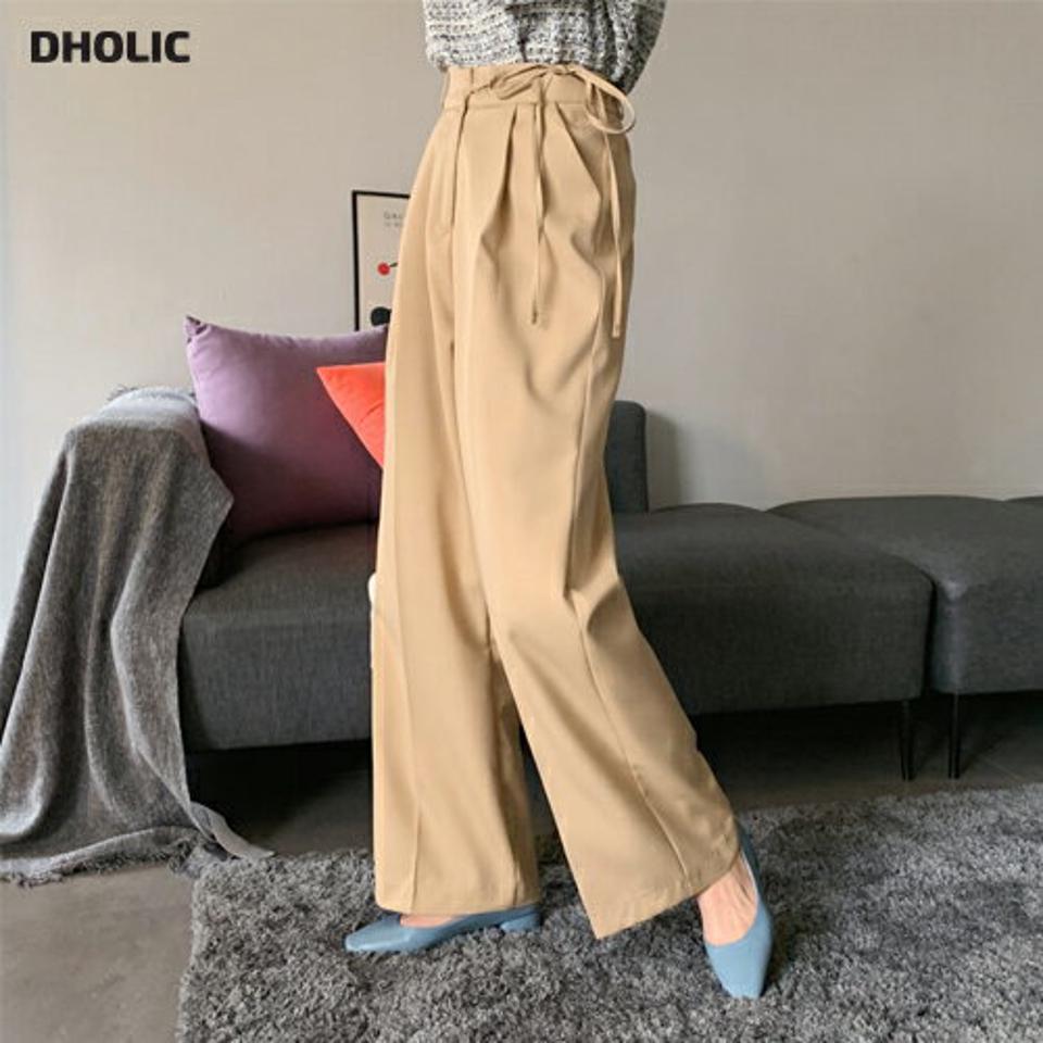 リボンワイドスラックス・全5色・t62794 レディース 【pt】【韓国 ファッション ボトムス パンツ スラックス ワイドスラックス ロング スリム リボン ボリューム 細身 10分丈 十分丈 ストレート カジュアル 無地 秋 冬】