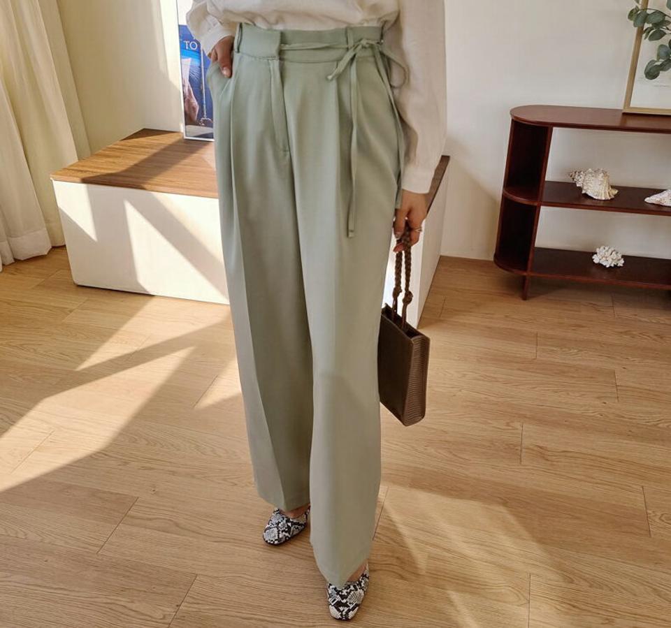 リボンワイドスラックス・全5色・t62794 レディース 【pt】【韓国 ファッション ボトムス パンツ スラックス ワイドスラックス ロング スリム リボン ボリューム 細身 10分丈 十分丈 ストレート カジュアル 無地 秋 冬】