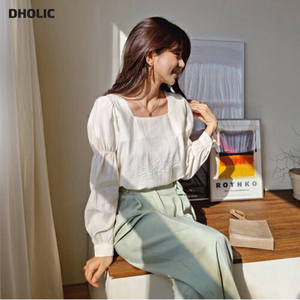 バックリボンスクエアブラウス・全3色・b62773 レディース 【bl】【韓国 ファッション トップス ブラウス 長袖 上品 スクエアネック バックリボン ラブリー ボリューム リボン フェミニン 春 カジュアル デイリー 秋 冬】