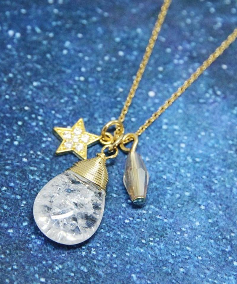 【希望と成功のラッキーチャーム】K14GF クリスタル×星ガラスネックレス