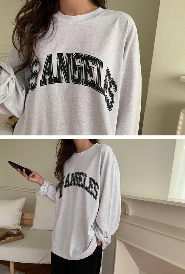 NANING9(ナンニング)LOSANGELESカジュアルロンT【メール便】【2/15up_go】韓国 韓国ファッション レディース Tシャツ 長袖 重ね着 前面ロゴ トップス 黒 ホワイト【あす楽】