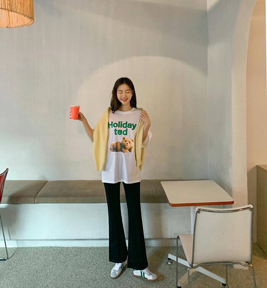 MAYBLUE(メイブルー)クマプリントコットンTシャツ【2/15up_go】コットンT　プリントT　クマプリント　英字プリント　TED　テッド【5】★