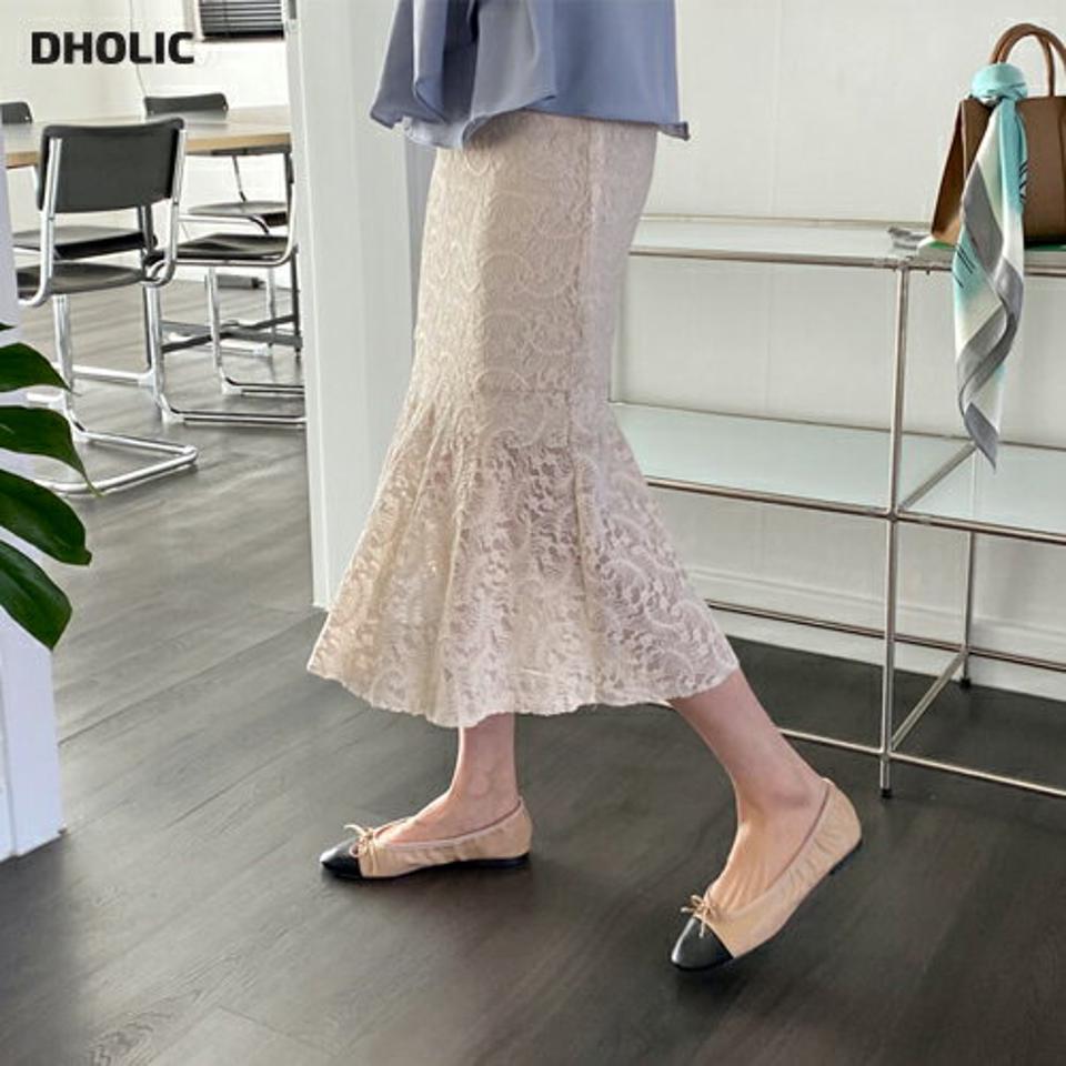 レースマーメイドスカート・全2色・t64957 レディース 【sk】【韓国 ファッション ボトムス スカート ロング ロングスカート レース ウエストゴム マーメイド 体型カバー シンプル フェミニン デイリー 秋 冬】