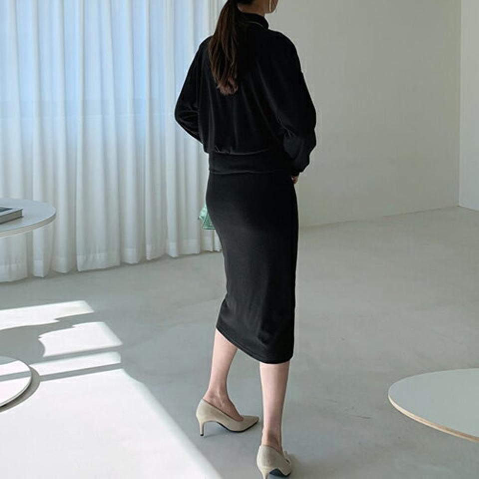 スリーブレス&Tシャツ&スカート3SET・全2色・t66924 レディース 【sk】【セットアップ setup トップス Tシャツ スリーブレス ノースリーブ 長袖 スカート ミディ丈 ミディスカート ハーフネック カシュクール 秋 冬 韓国 ファッション】【ハイホリHIHOLLI】