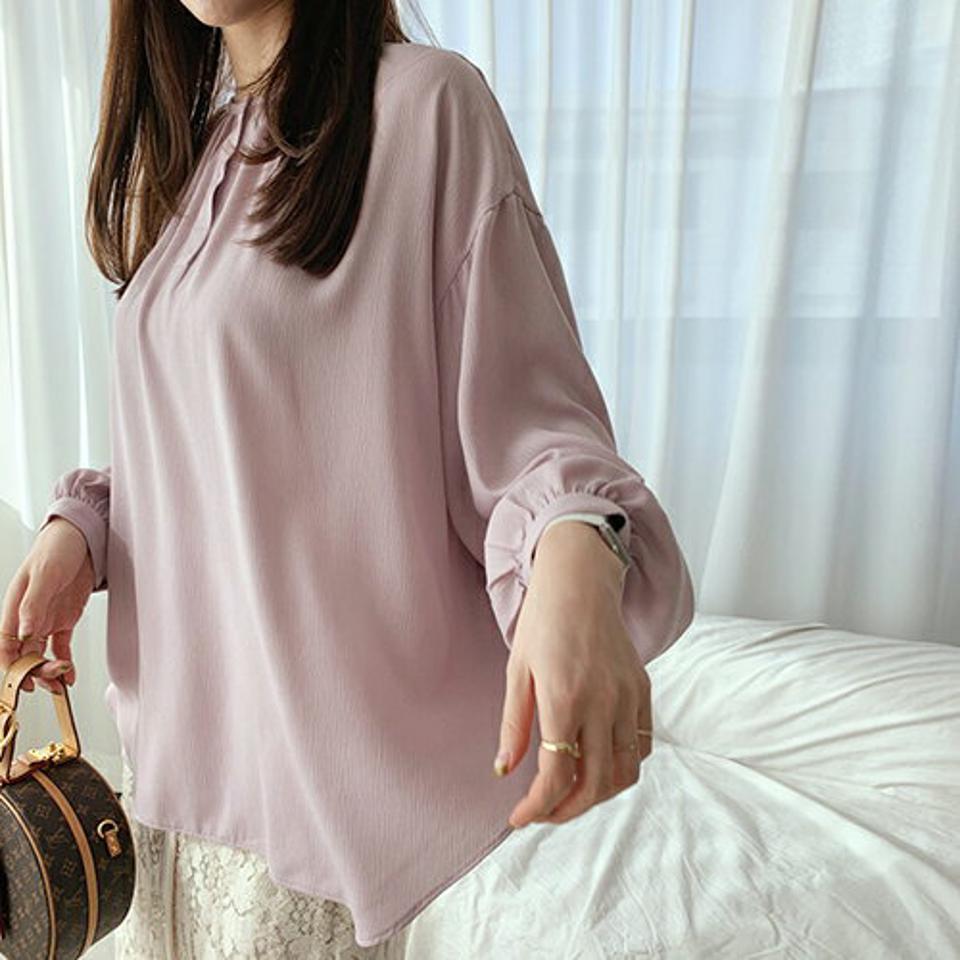 シアーラウンドブラウス・全3色・t66915 レディース 【bl】【トップス ブラウス 長袖 シアー 透け感 シースルー ゆったり 単色 無地 シンプル 大人 秋 冬 韓国 ファッション】【ハイホリHIHOLLI】