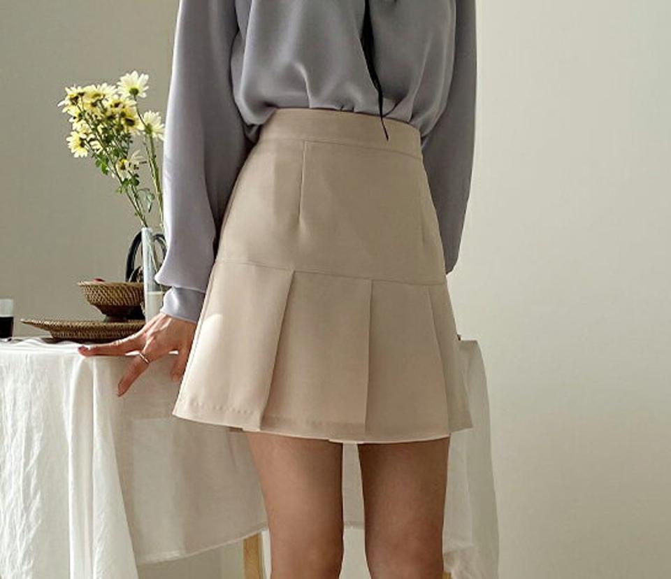 プリーツへムミニスカート・全3色・t64955 レディース 【sk】【韓国 ファッション ボトムス スカート ミニ ミニスカート ガーリー ワイド プリーツ カジュアル 春 バックゴム サイドジップ 高級感 秋 冬】
