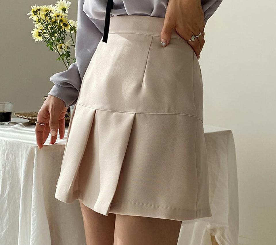 プリーツへムミニスカート・全3色・t64955 レディース 【sk】【韓国 ファッション ボトムス スカート ミニ ミニスカート ガーリー ワイド プリーツ カジュアル 春 バックゴム サイドジップ 高級感 秋 冬】