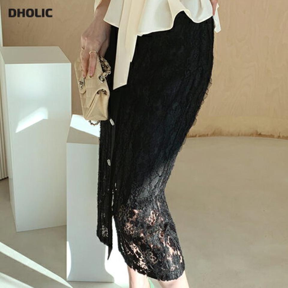 レースボタンスカート・全2色・t66933 レディース 【sk】【スカート ミディ丈 ミディスカート レース 総レース フェミニン 大人 きれいめ タイト スリット 秋 冬 韓国 ファッション】【ハイホリHIHOLLI】