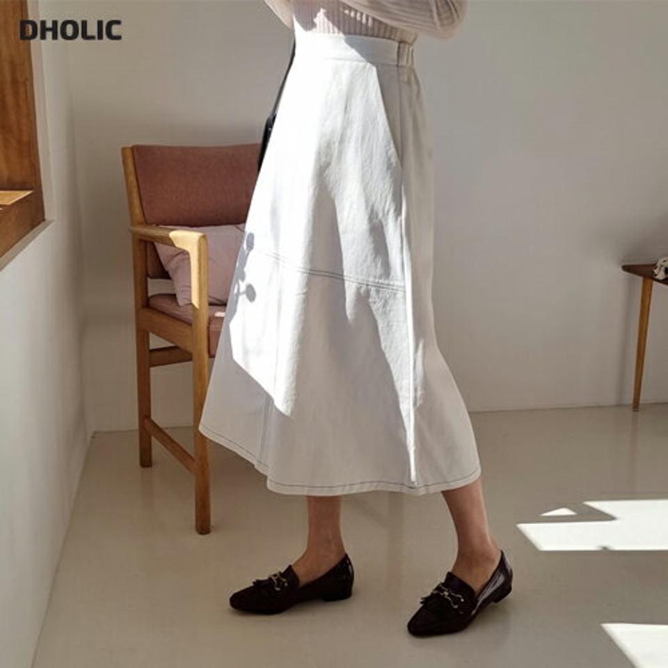 ステッチAラインスカート・全2色・t64956 レディース 【sk】【韓国 ファッション ボトムス スカート ロング ロングスカート Aライン ステッチ ウエストゴム カジュアル 体型カバー シンプル フェミニン デイリー 秋 冬】