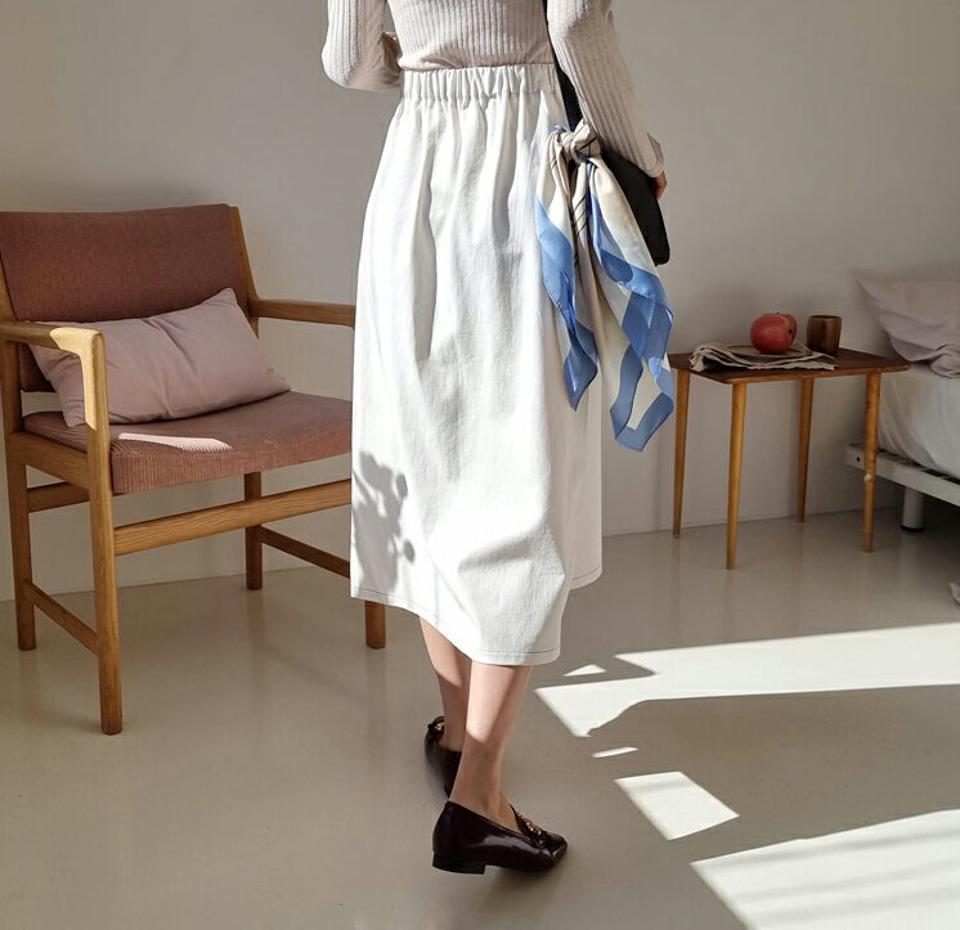 ステッチAラインスカート・全2色・t64956 レディース 【sk】【韓国 ファッション ボトムス スカート ロング ロングスカート Aライン ステッチ ウエストゴム カジュアル 体型カバー シンプル フェミニン デイリー 秋 冬】