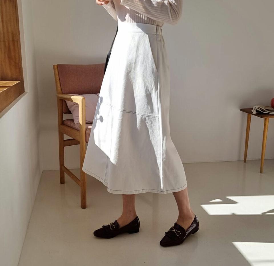ステッチAラインスカート・全2色・t64956 レディース 【sk】【韓国 ファッション ボトムス スカート ロング ロングスカート Aライン ステッチ ウエストゴム カジュアル 体型カバー シンプル フェミニン デイリー 秋 冬】