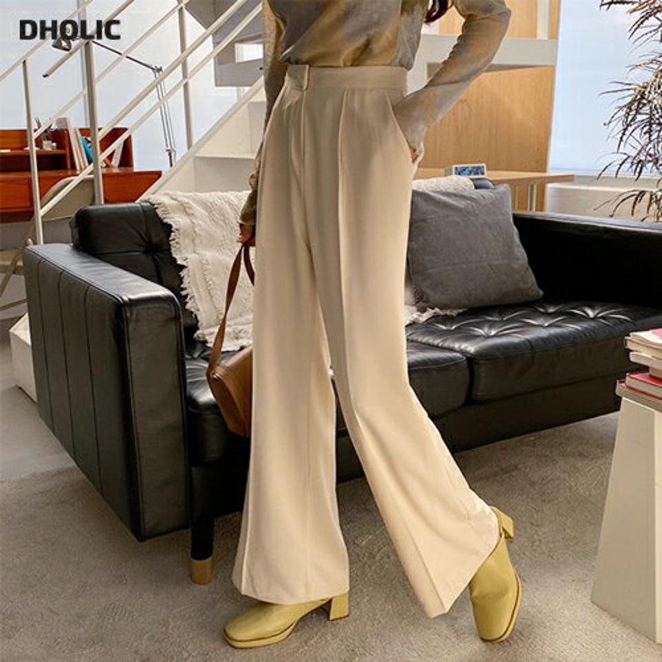 ワイドスラックスパンツ・全3色・t56895 レディース 【pt】【韓国 ファッション ボトムス パンツ スラックス ロング スリム ベーシック ワイド ツータック ハイウエスト 足長 細身 10分丈 十分丈 ストレート カジュアル 無地 秋 冬】