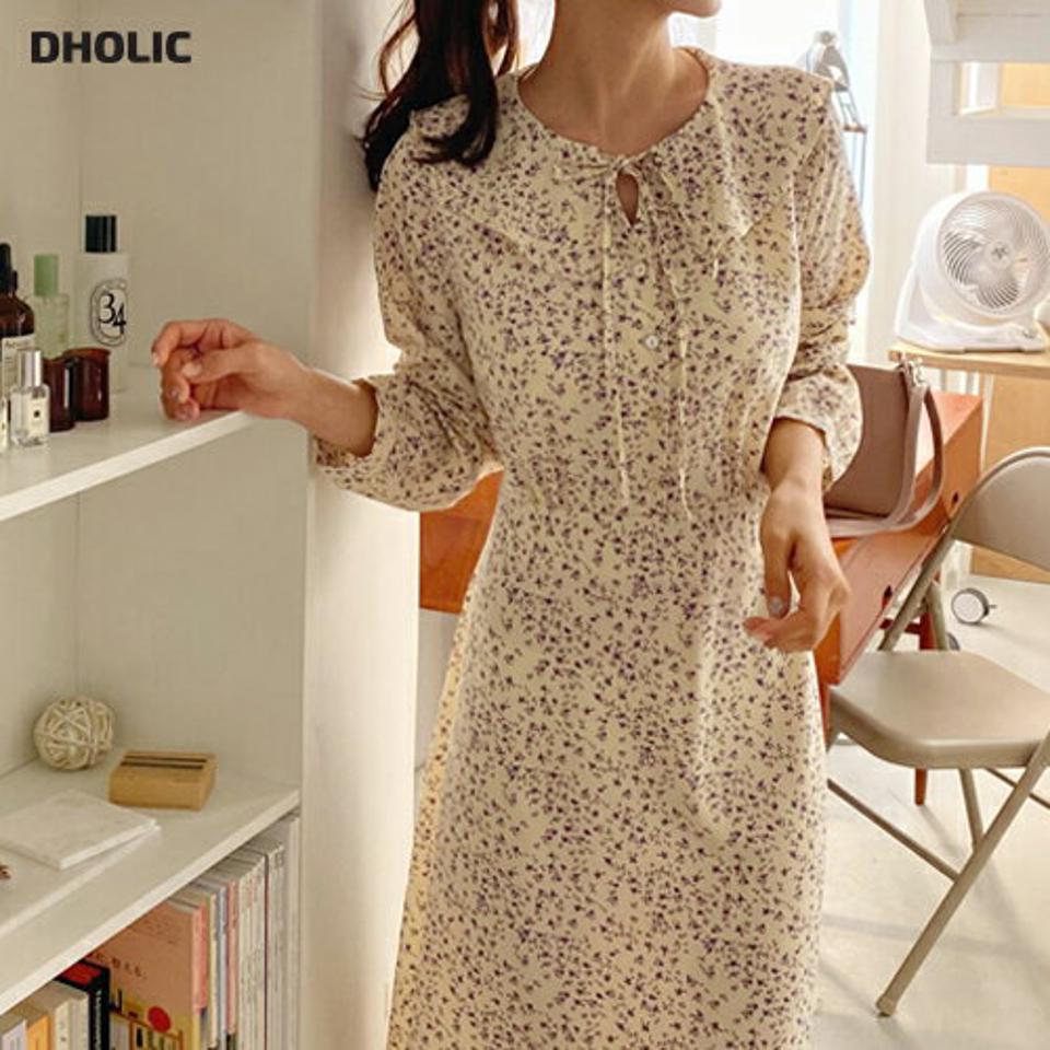 【全品10%OFF】フローラルカラーワンピース・全3色・t56889 レディース 【ops】【韓国 ファッション ワンピース ロング ロングワンピース カジュアル 春 ガーリー 花柄 フラワー リボン カラーネック 体型カバー メリハリ ス ルーズ ゆったり 秋 冬】【fw】