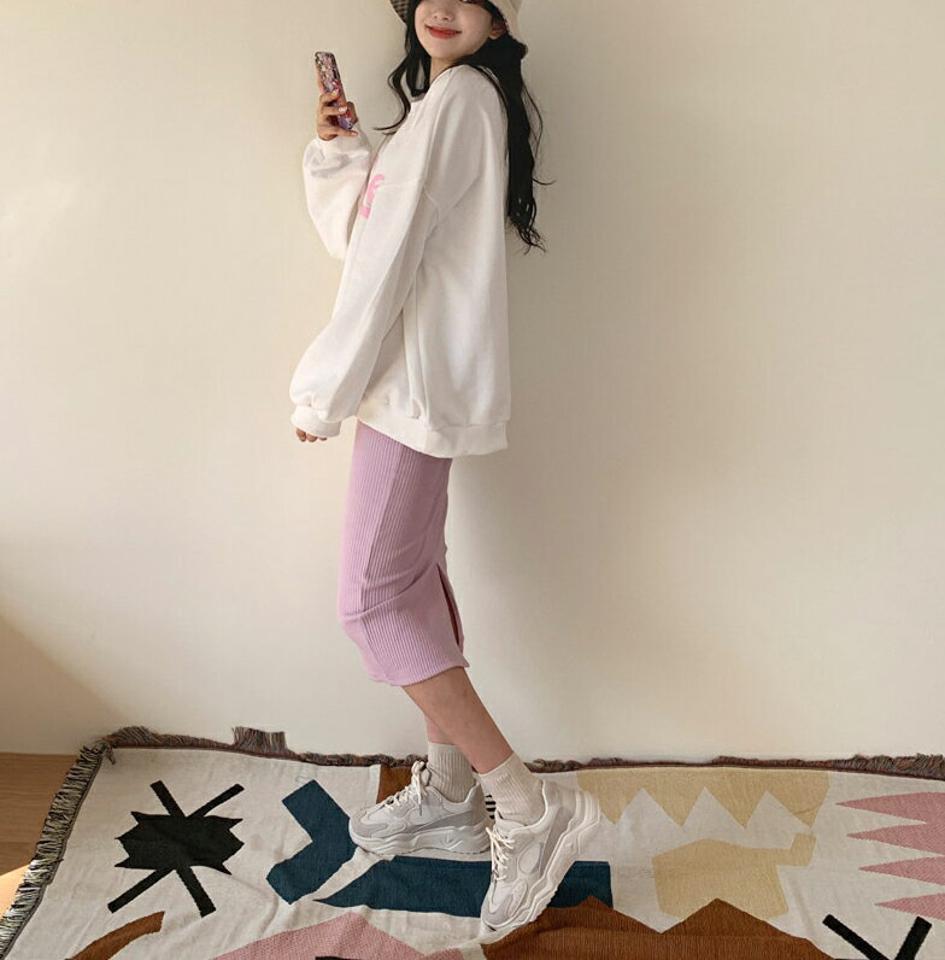 レタリングスウェット&リブスカートSET・全3色・t62788 レディース 【ops】【韓国 ファッション ワンピース ロング ロングワンピース カジュアル スウェット セットアップ レタリング ラウンドネック ウエストゴム スカート ルーズ ゆったり 秋 冬】【NIJU】