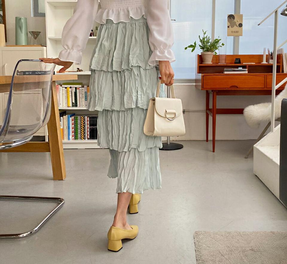 リンクルティアードスカート・全4色・t56905 レディース 【sk】【韓国 ファッション ボトムス スカート ロング ロングスカート 揺れ感 リンクル ティアード ナチュラル ウエストゴム カジュアル 体型カバー フェミニン デイリー 秋 冬】