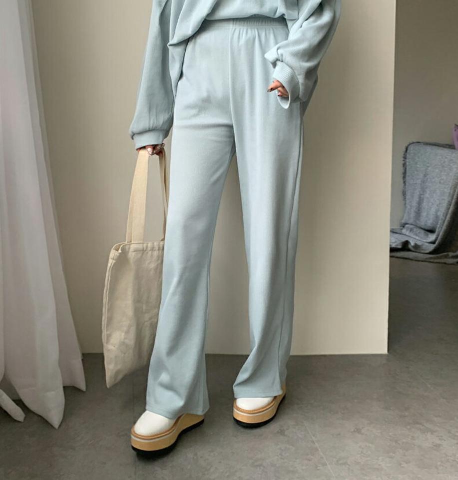 【只今10%OFF】ワッフルパンツ・全4色・t62860 レディース 【pt】【韓国 ファッション ボトムス パンツ ロング ロングパンツ ワイドパンツ ワッフル ウエストゴム ルーズ ゆったり 10分丈 十分丈 カジュアル デイリー 秋 冬】【NIJU】