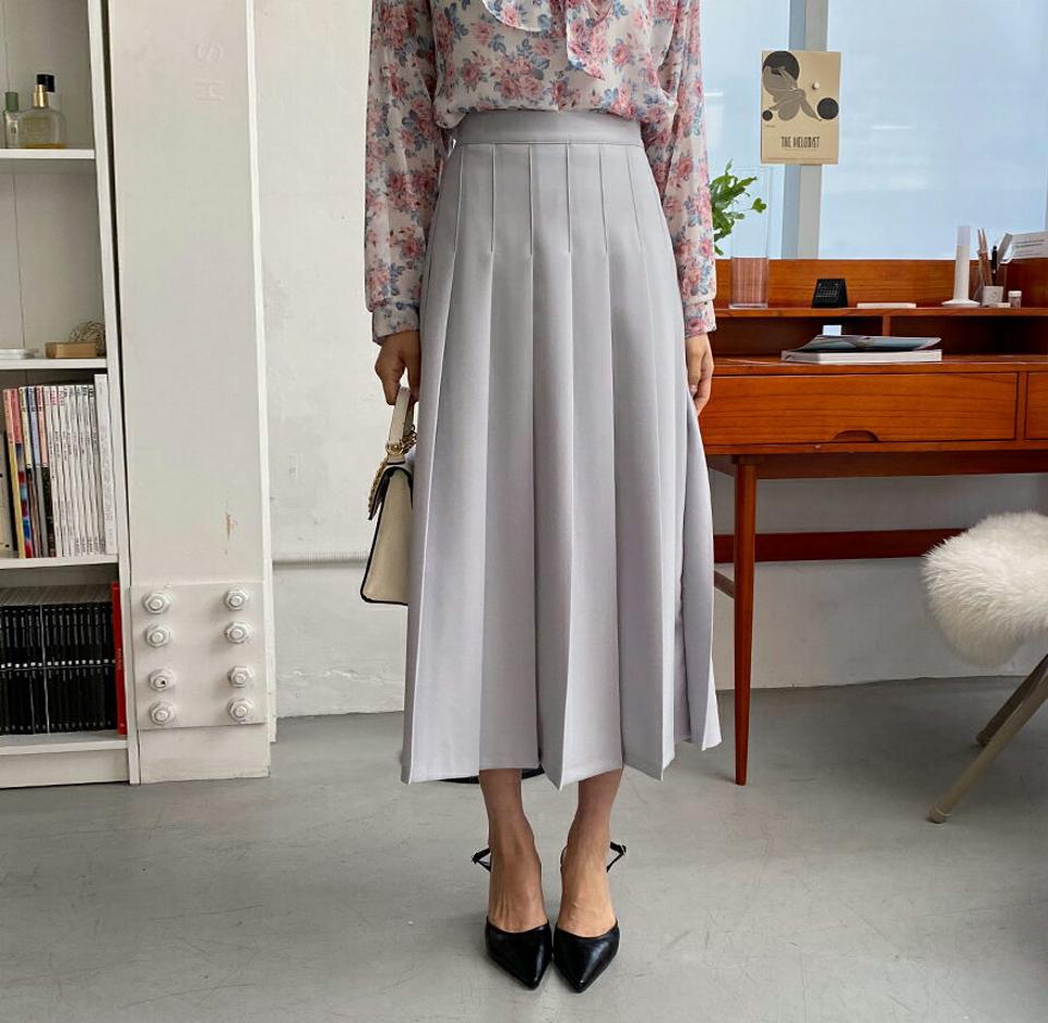 プリーツAラインスカート・全4色・t56893 レディース 【sk】【韓国 ファッション ボトムス スカート ロング ロングスカート Aライン プリーツ バックゴム サイドジップ カジュアル 体型カバー フェミニン デイリー 秋 冬】