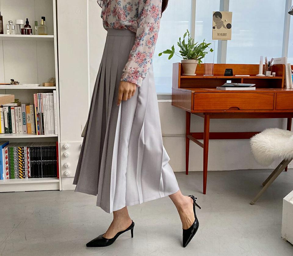 プリーツAラインスカート・全4色・t56893 レディース 【sk】【韓国 ファッション ボトムス スカート ロング ロングスカート Aライン プリーツ バックゴム サイドジップ カジュアル 体型カバー フェミニン デイリー 秋 冬】