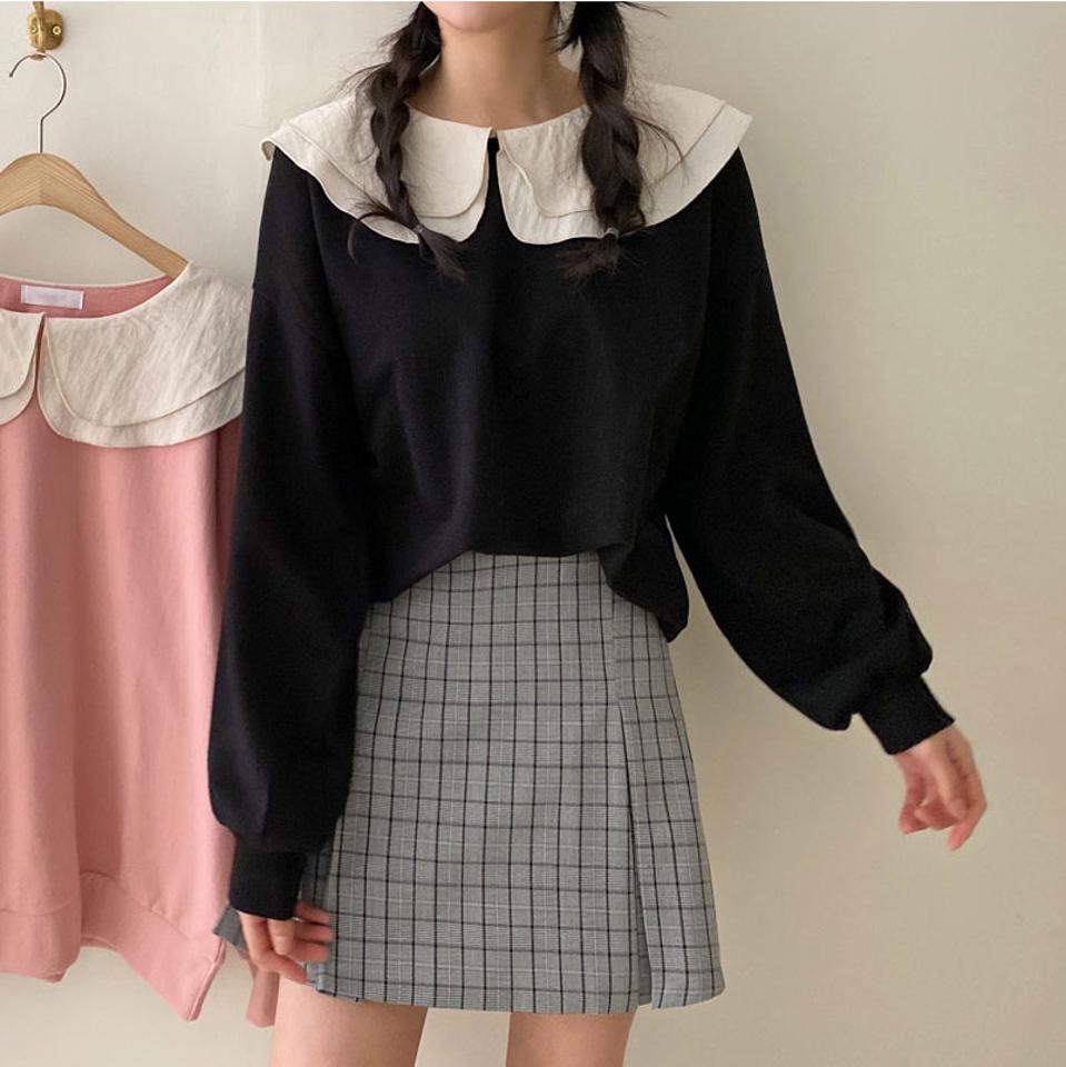 レイヤードカラースウェット・全3色・t63147 レディース 【tops】【韓国 ファッション トップス Tシャツ 長袖 ラウンドネック ラブリー レイヤードカラー スウェット ルーズ ゆったり デイリー カジュアル 体型カーバー 秋 冬】【NIJU】