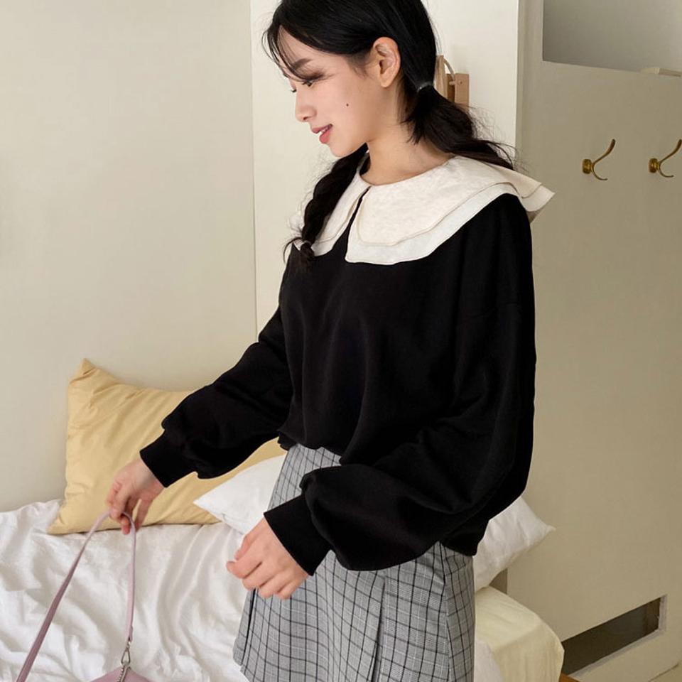 レイヤードカラースウェット・全3色・t63147 レディース 【tops】【韓国 ファッション トップス Tシャツ 長袖 ラウンドネック ラブリー レイヤードカラー スウェット ルーズ ゆったり デイリー カジュアル 体型カーバー 秋 冬】【NIJU】