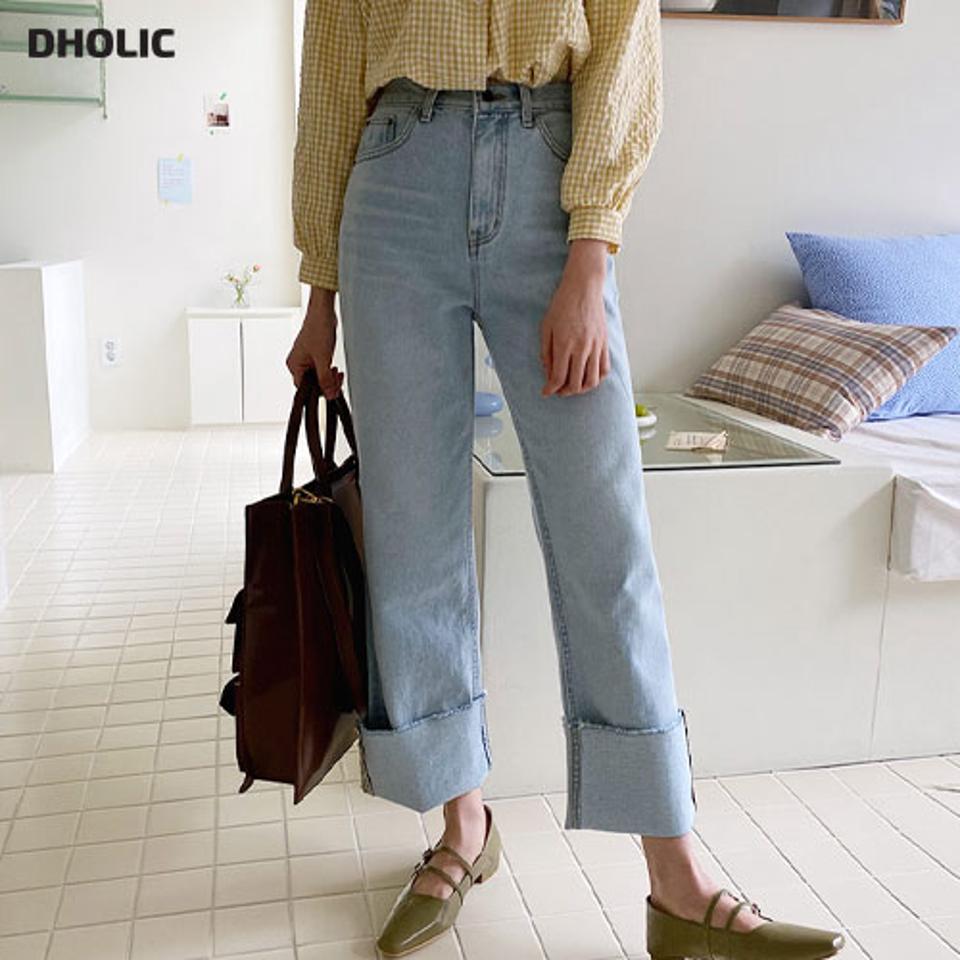 ロングデニムパンツ・全1色・t63136 レディース 【pt】【韓国 ファッション ボトムス パンツ ロング デニム ウォッシング デニムパンツ ロールアップ ベルトループ スリム ストレート 美脚 10分丈 十分丈 カジュアル デイリー 秋 冬】【NIJU】