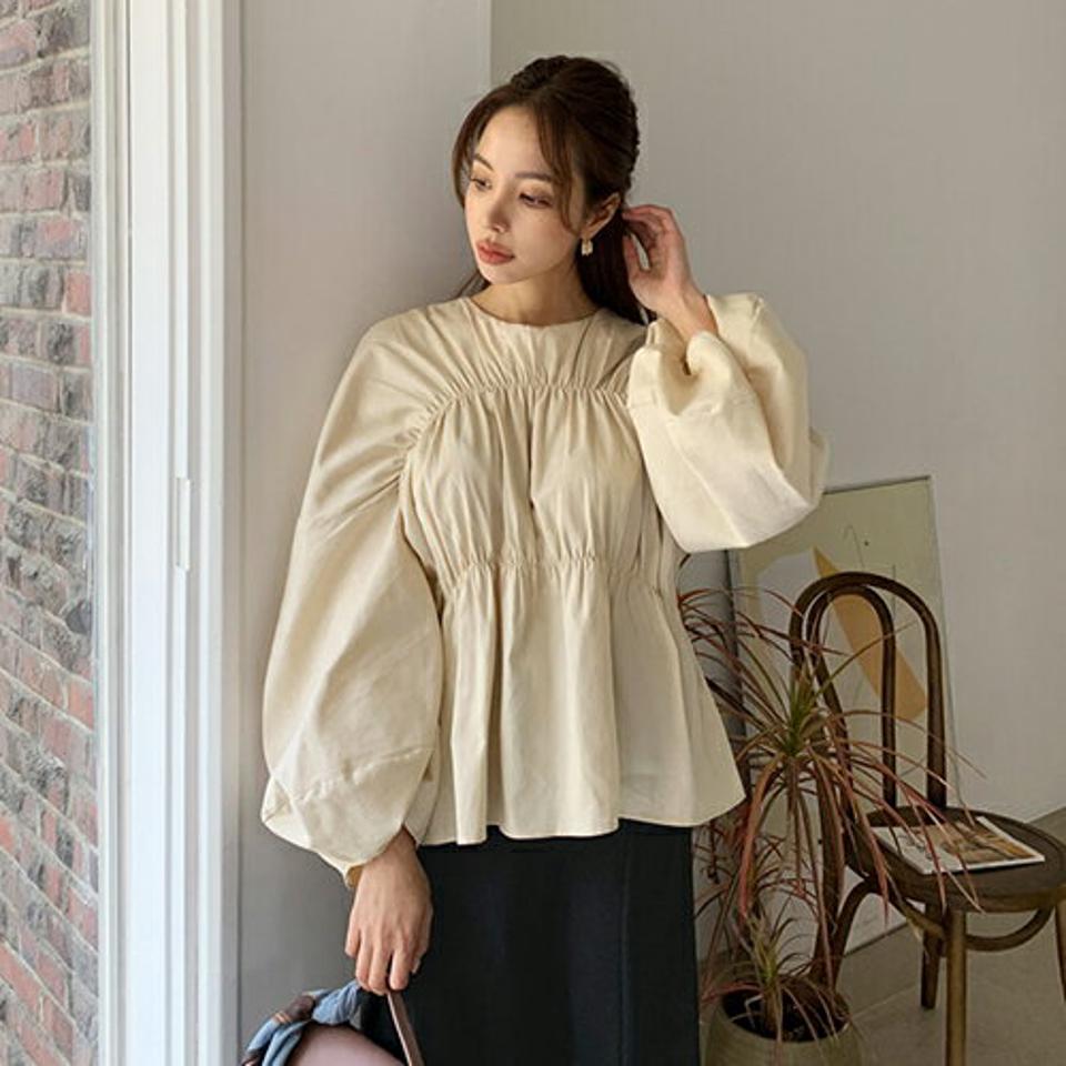 ギャザーパフブラウス・全4色・t67035 レディース 【bl】【トップス ブラウス 長袖 パフスリーブ パフ袖 ボリューム袖 ギャザー フェミニン 上品 大人 かわいい 可愛い 秋 冬 韓国 ファッション】【ハイホリHIHOLLI】