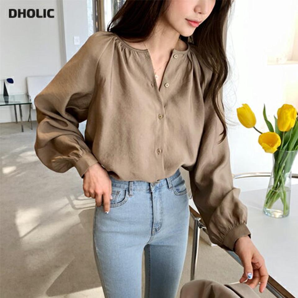 ギャザーラグランブラウス・全3色・t61616 レディース 【bl】【韓国 ファッション トップス ブラウス 長袖 上品 春 ラウンドネック ギャザー ラグランブラウス ラグランスリーブ グロッシー フェミニン カジュアル デイリー 秋 冬】