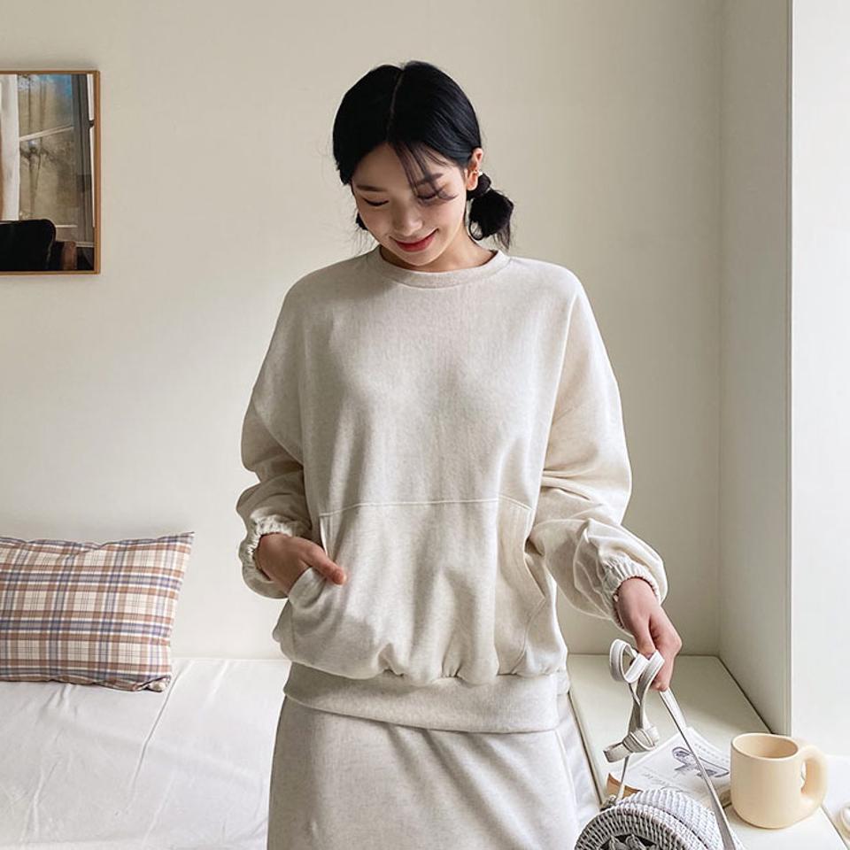 ポケットスウェット&スカートSET・全3色・b63212 レディース 【ops】【韓国 ファッション ワンピース ロング ロングワンピース カジュアル スウェット スカート セットアップ ラウンドネック ルーズ ウエストゴム 体型カバー Hライン 細身 秋 冬】【NIJU】